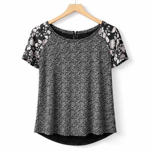 Lucky Brand Tops - Lucky Brand Black and White Contrast Print Short Sleeve Top (088)